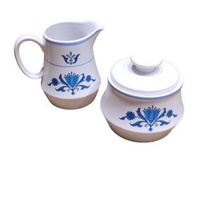 Noritake Progression Blue Haven Sugar Bowl with Lid and Creamer Pitcher Set 9004
